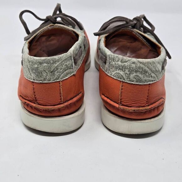 ETRO MILANO ORANGE BROWN LEATHER PAISLEY BOAT SHOES MENS SIZE 41 US 8 main image 3
